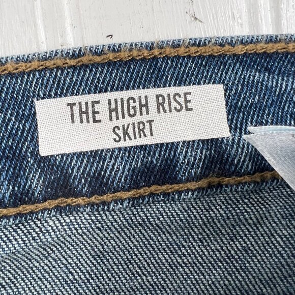 Kensie Jeans Women's High Rise Distressed Denim Skirt Blue Front Button Closure - Picture 2 of 6